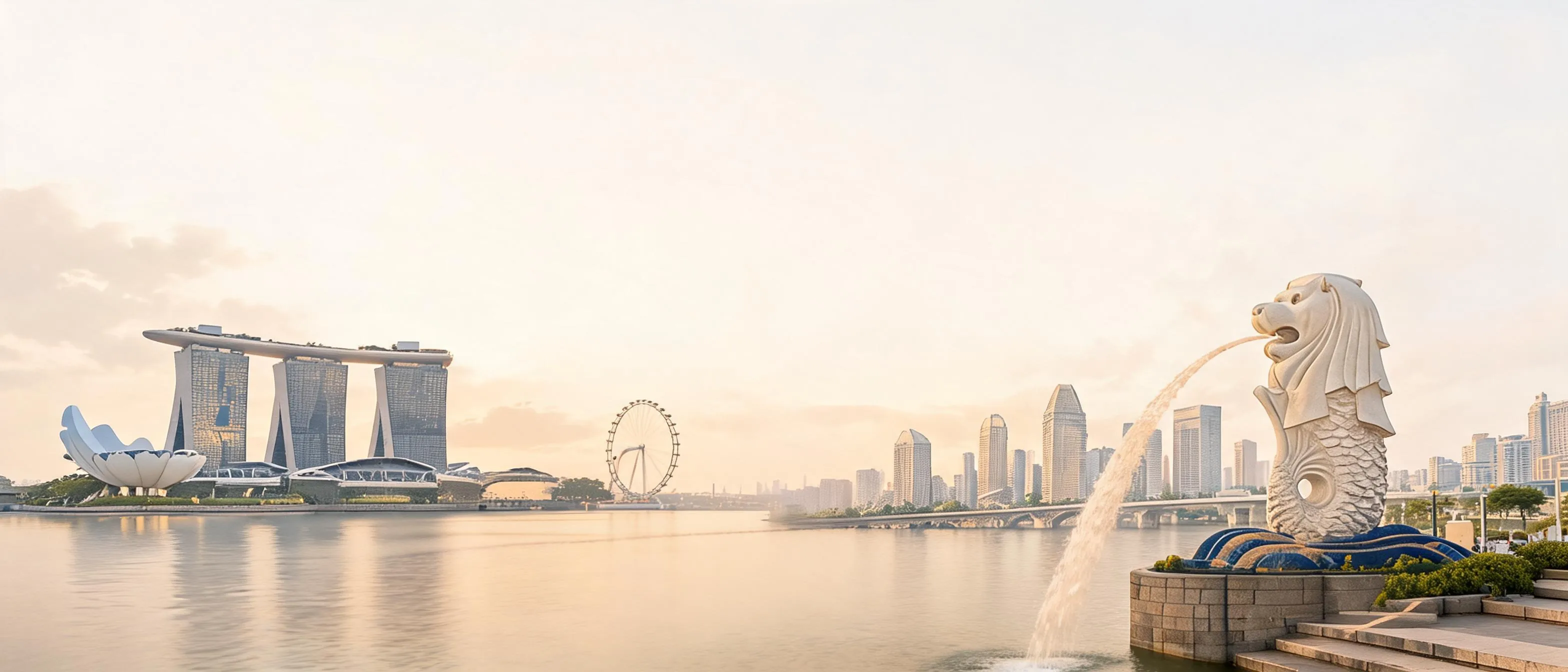 Singapore skyline — Marina Bay Sands, Singapore Flyer, the Merlion