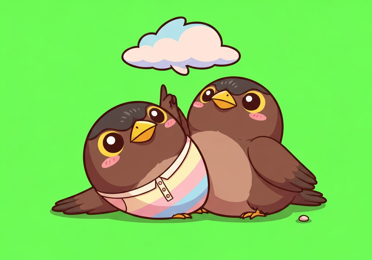 Cloudy — two Mynas pointing keyframe