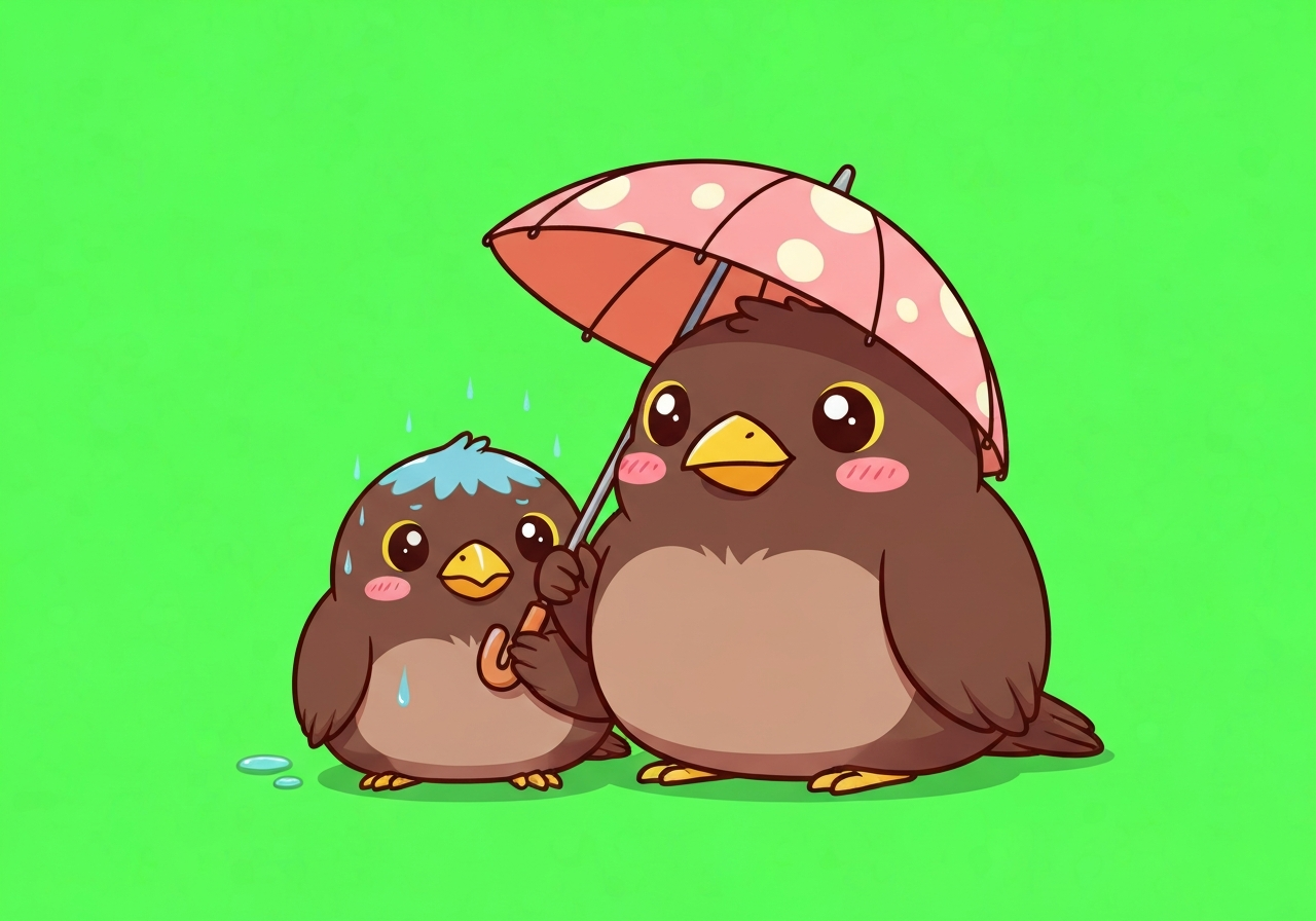 Rain — squashed under tiny umbrella keyframe